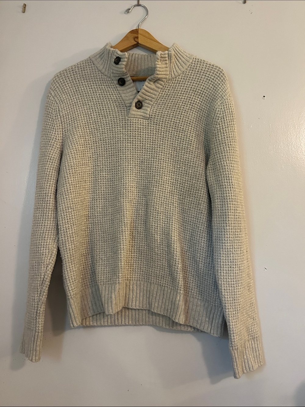 Old Navy Cream Waffle-Knit Turtleneck Sweater with Button Placket